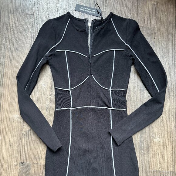 Maniere De Voir Black Mesh Bodycon Zip Up Dress - Small - New - Picture 1 of 9